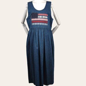 Vintage 1990s Susan Bristol Jumper Dress American Flag Folk Art Cottage Core 8